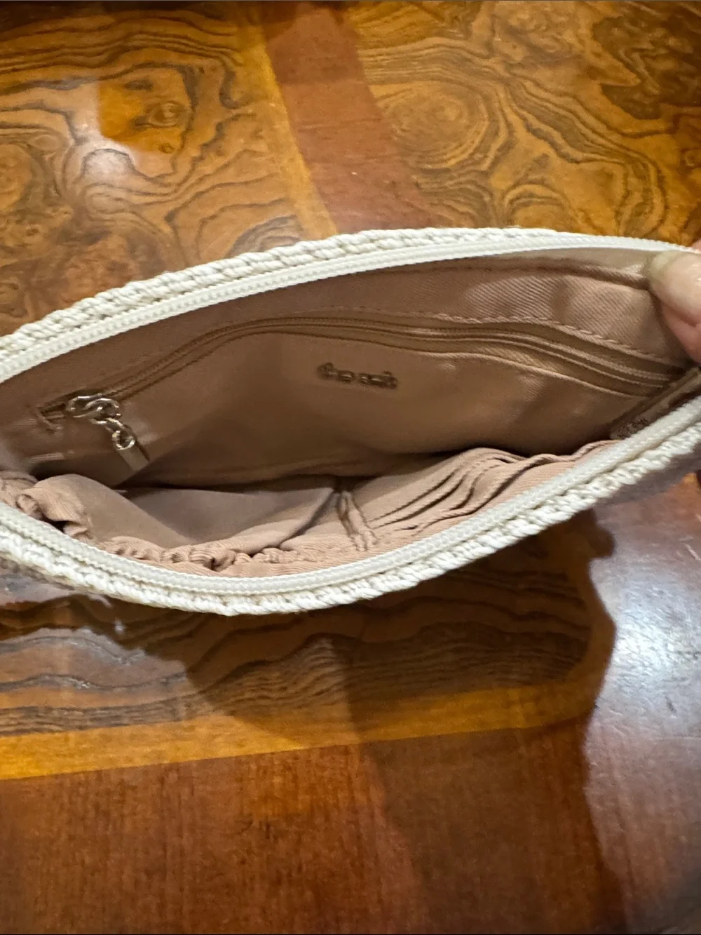 The Sak Cream Crochet Wristlet Clutch